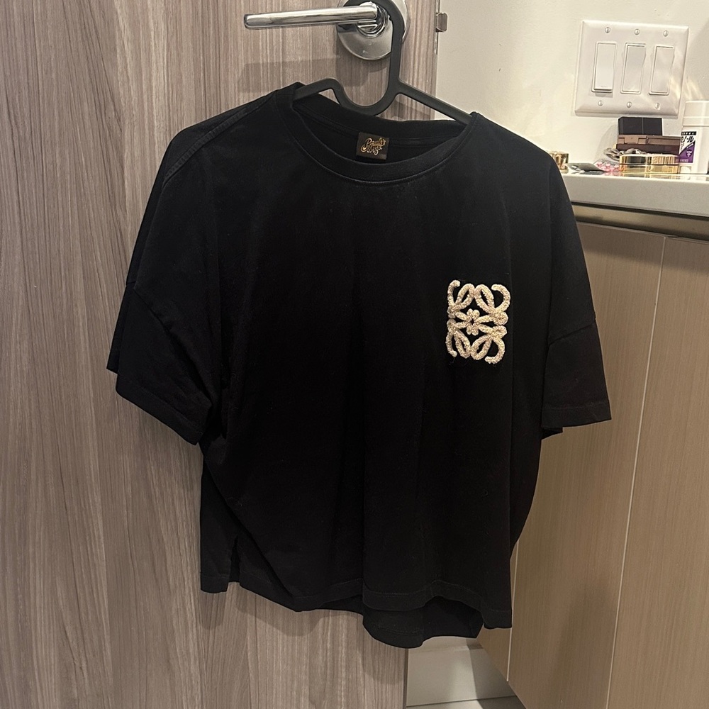 Black T-Shirt with White Embroidery